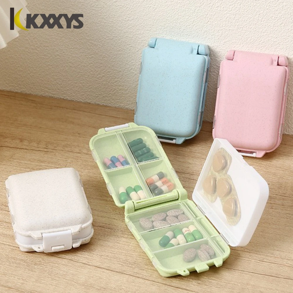 Weekly Vitamin Case-7-Day 8-Slot Airtight Pill Box, Wheat-Straw Portable Organizer for Supplements & Daily Meds