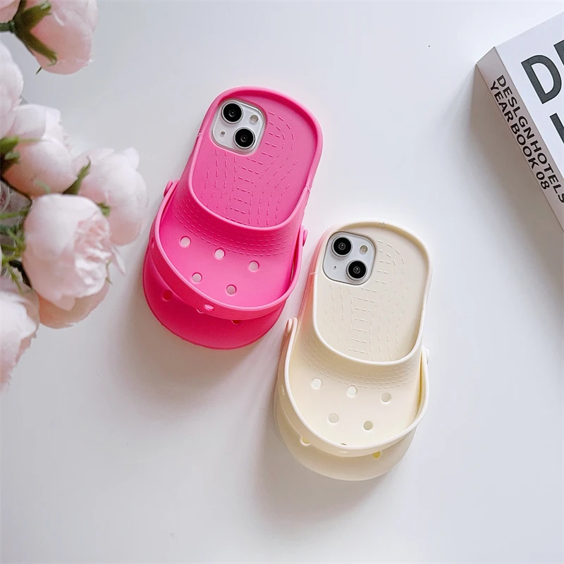 Para iPhone 16 15 13 14 12 11 Pro Max INS lindas y divertidas zapatillas con agujeros funda de teléfono protección creativa de verano funda de silicona suave