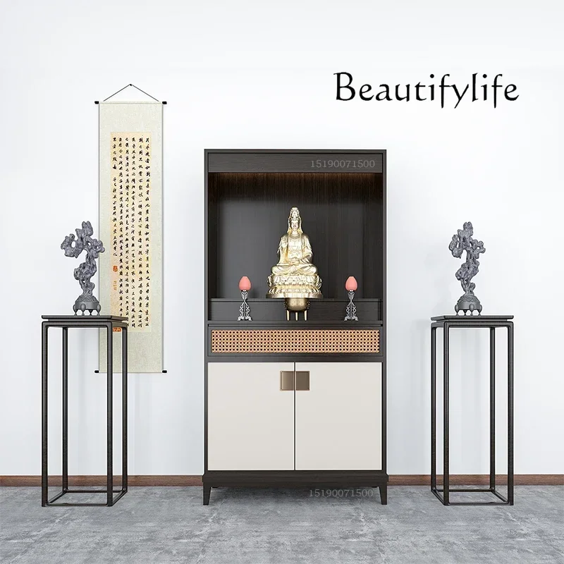 Modern new Chinese solid wood Buddhist niches with doors, household Buddhist cabinets, table shrines