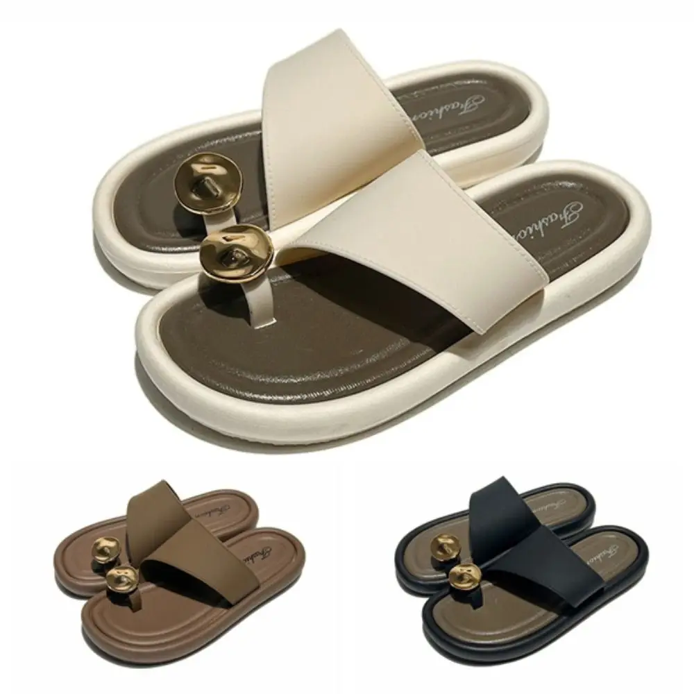 Elegant Thick-soled Toed Slippers Women Non-Slip PVC Slides Sandals Beachwear Shoes PU Leather Toe Ring Flip-flops Summer