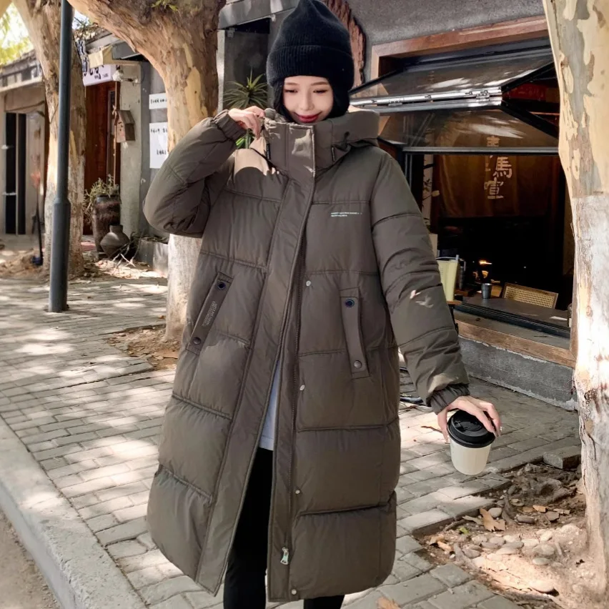 Women Hooded Long Parkas Coats Oversize Jacket Solid Zipper Long Sleeves Loose Fit Thick Office Lady Casual 2025 Autumn Winter