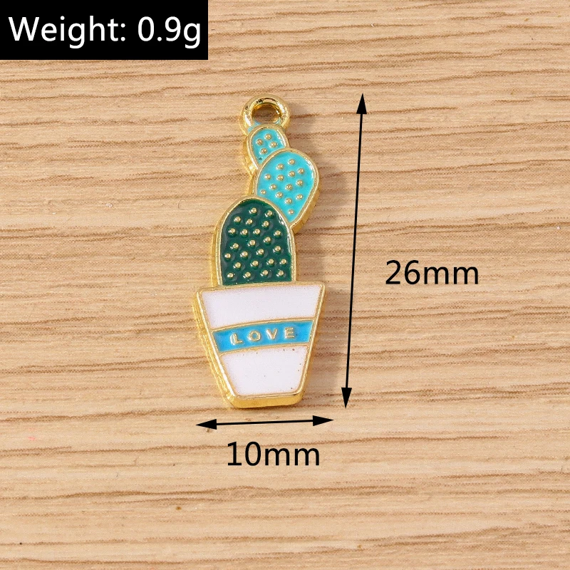 10pcs 10x26mm Cute Plant Charms Enamel Cactus Charms Pendants for Jewelry Making Earrings Necklace Bracelets DIY Crafts Supplies