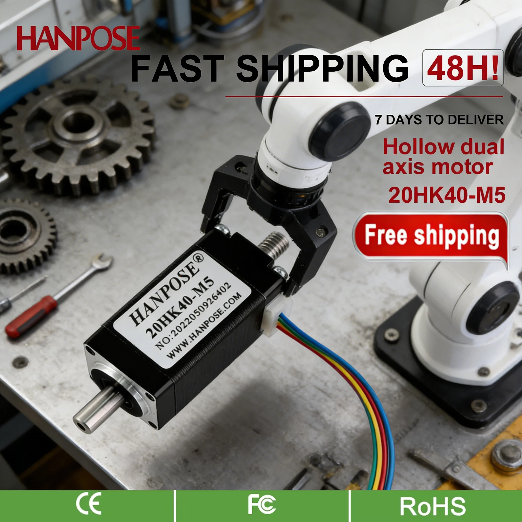 HANPOSE  20HK40-M5 0.8A  0.03N.M  Hollow biaxial 20 stepper motor  For 3D Printer Parts  Nema8 Stepper Motor