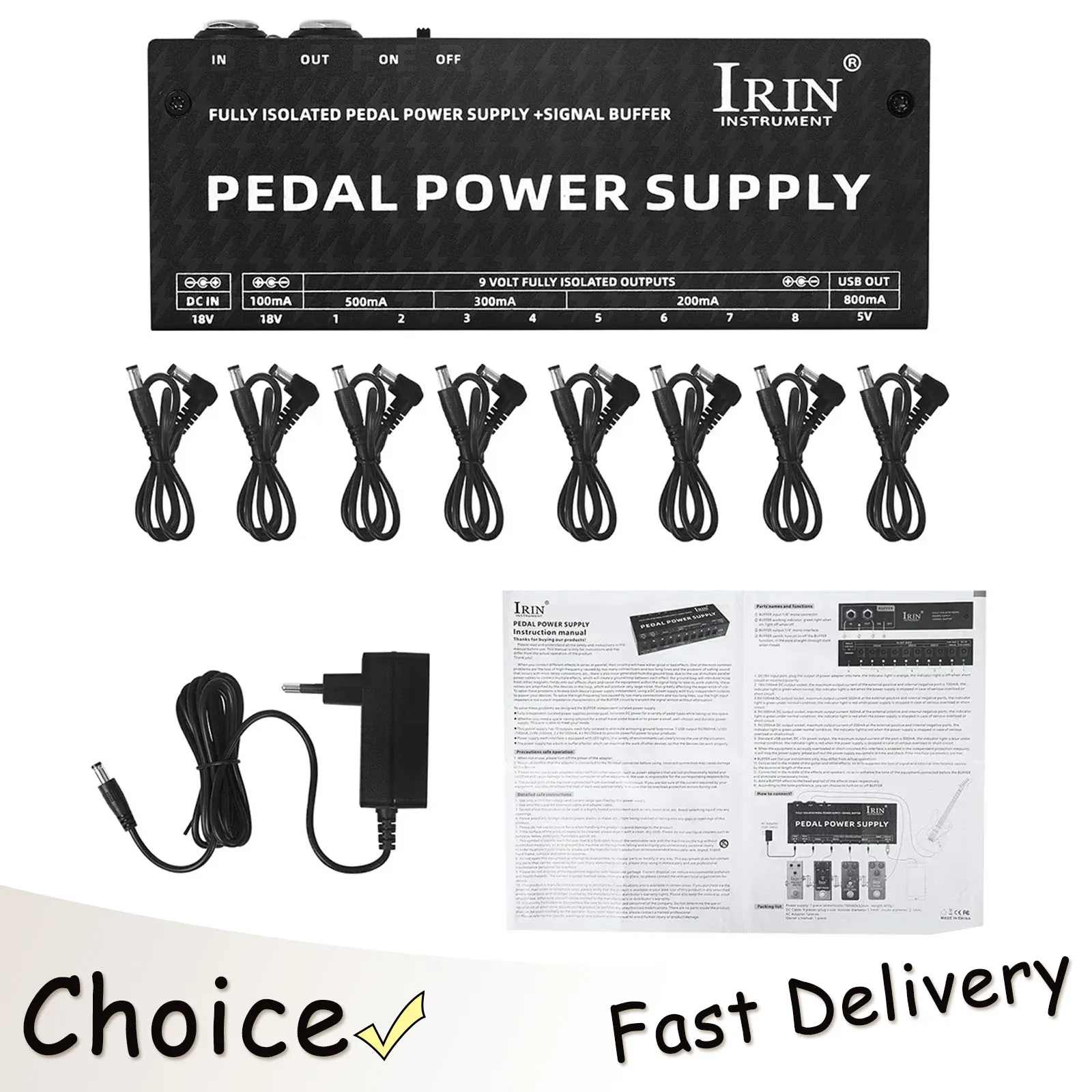 

Блок питания IRIN для педалей, 10-канальный, многоканальный, с изолированными 9 выходами, для эффектов, аксессуары для электрогитары