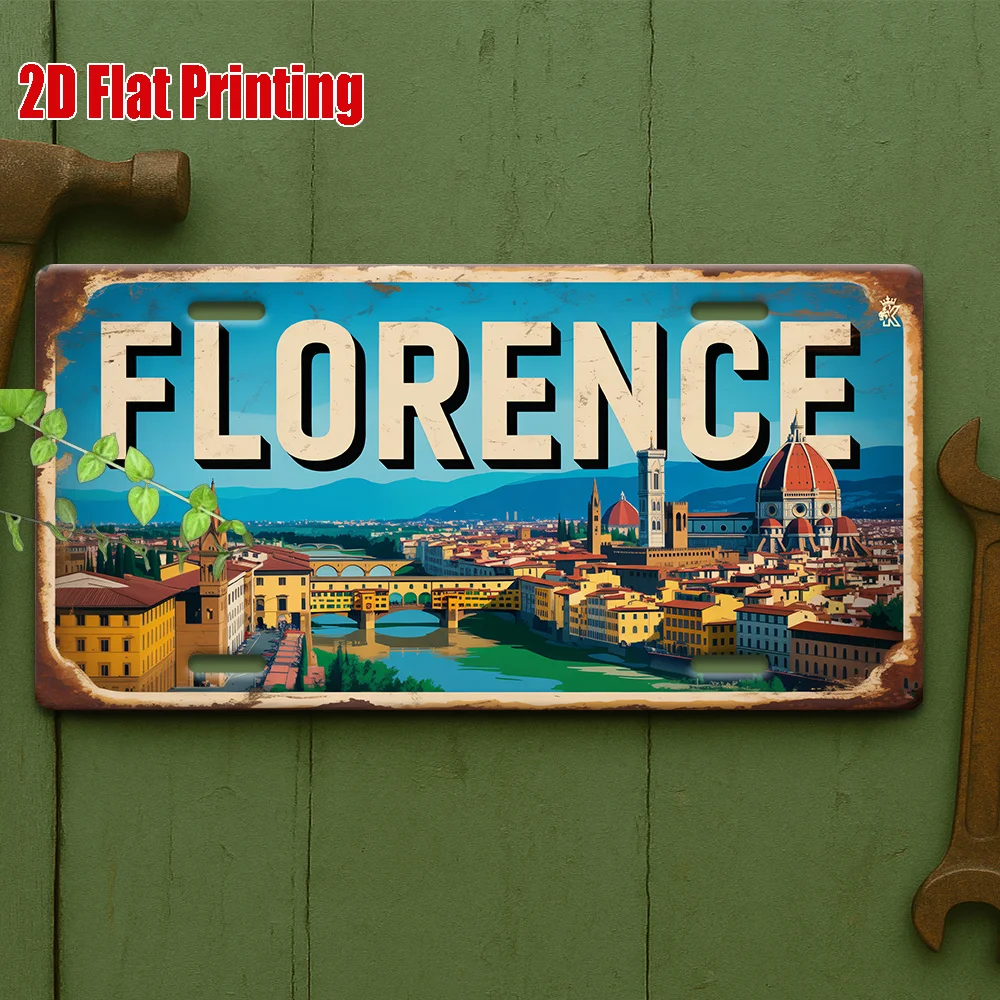 2D Flat - 1pc 2D Flat Posters, 2D Printing, 1 Item, Floren Florence Cityscape Z Sign, Outdoor Plaque & Wall Decoration (11.8 Inc