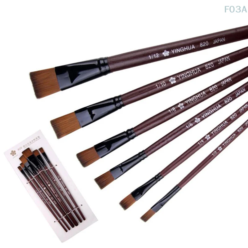 6Pcs/Set Flat Nylon Hair Oil Painting Acrylic Painting Brushes Artist Supplies