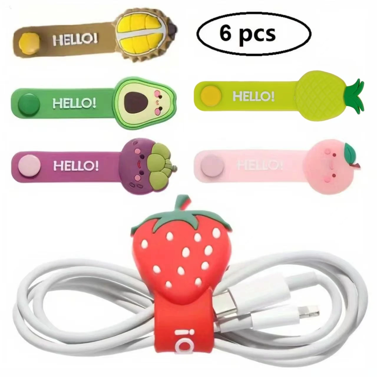 6pcs Fruit-Style Earphone Cable Organizer Clips, Suitable for Chargers and Data Cables, Home and Office Desktop Accessories