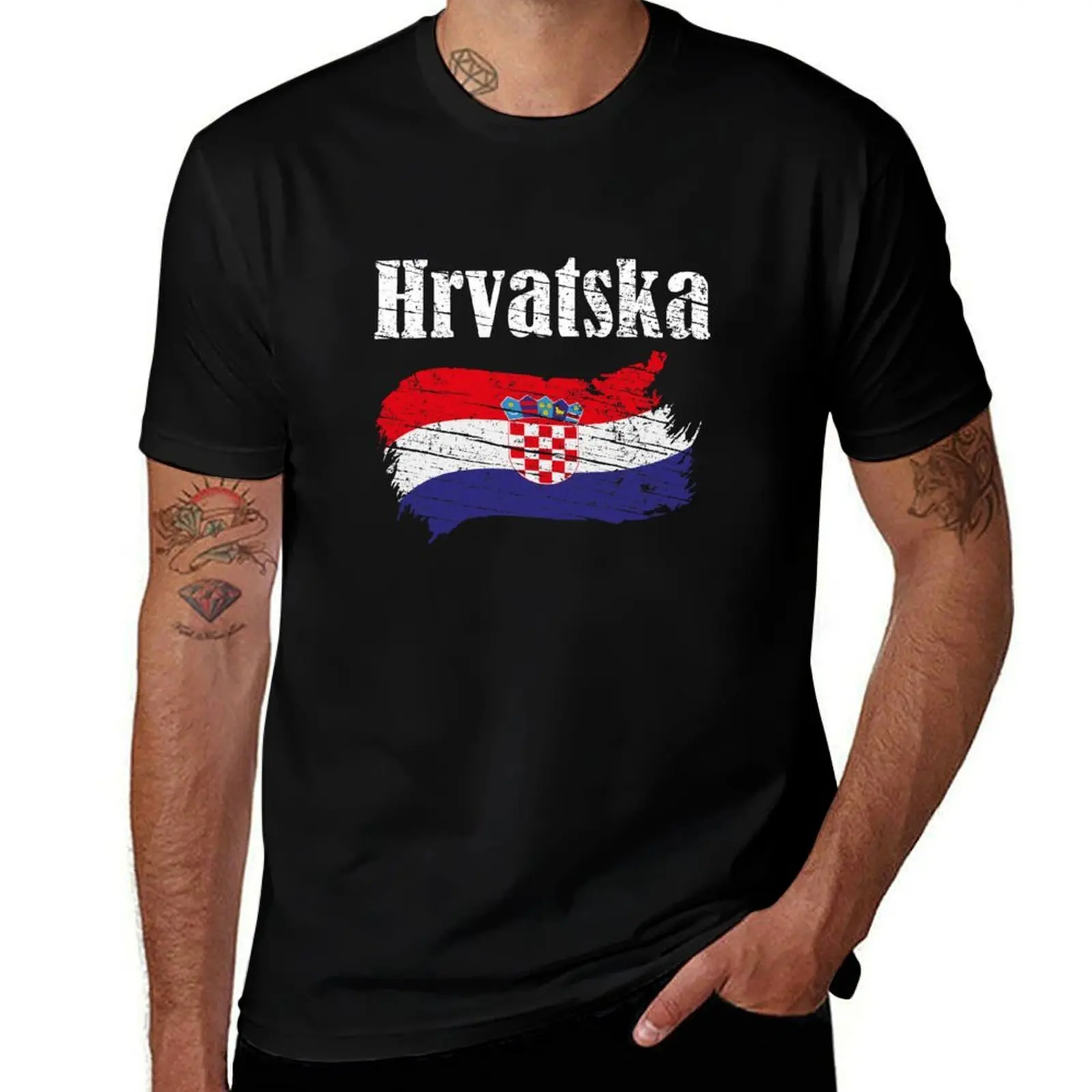 

Hrvatska Croatian Flag Vintage Graphic - Croatia Lovers Tourists Souvenir Cool National Gift T-Shirt Labor Work Casual T-Shirt