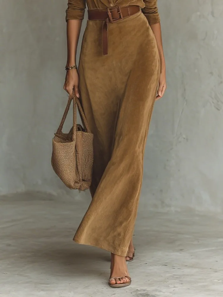 فستان UOOZEE للسيدات ذو لون سادة وحزام وطية صدر السترة وأكمام طويلة ومفصل عالي الخصر فساتين ماكسي للمكتب غير رسمية #2