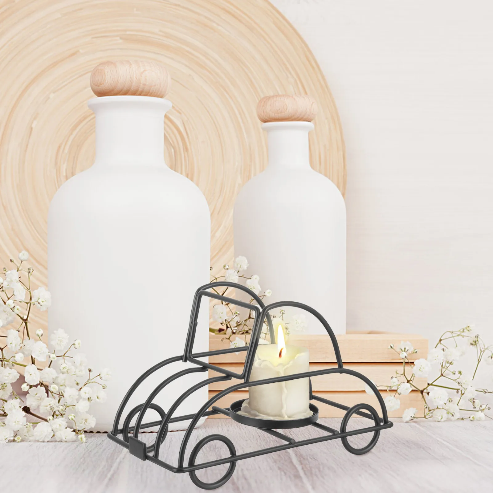 

Metal Holder Hollow Car Shape Tealight Holder Decorative Stand Tabletop Ornament for Home Office Festival
