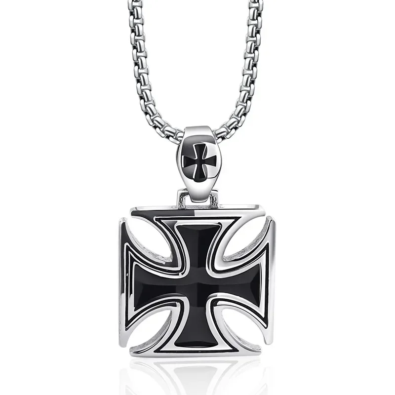 Classic Knights Templar Cross Medal Pendant Necklace Men\'s Punk Retro Trendy Cross Jewelry Gift