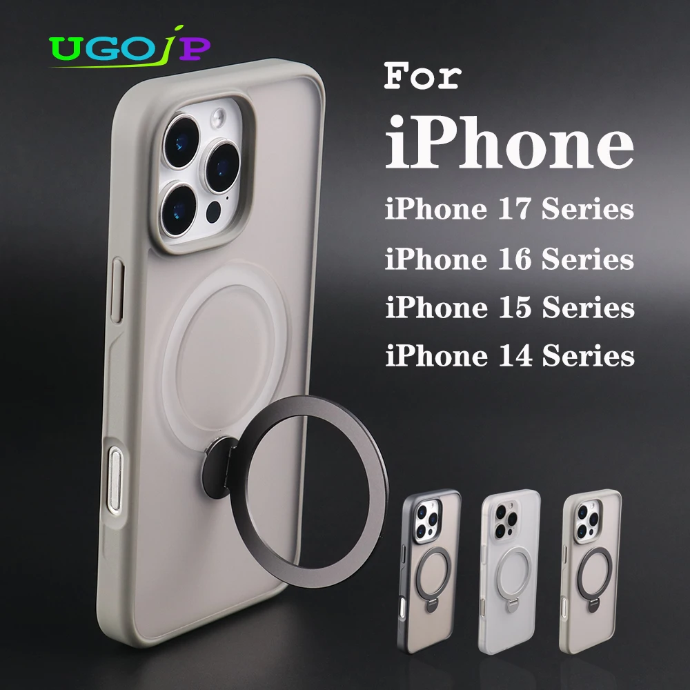 

Магнитный чехол UGOjP для iPhone 17 Pro Max 16 15 14 Pro, матовый чехол для телефона iPhone 17 Air 360 ° Защитный чехол для вращающейся подставки