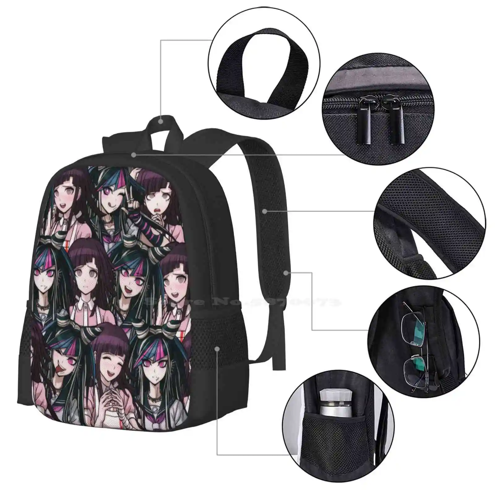 Mochila con diseño de patrón para estudiante universitario, bolso de ayuda de banda, Mikan Tsumiki, Ibuki, Mioda, músico y enfermera