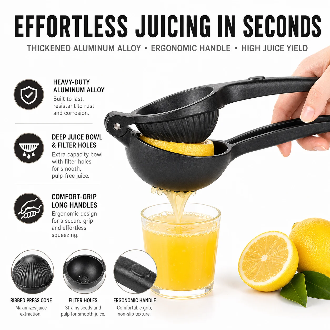 Heavy Duty Aluminum Lemon Squeezer Effortless Citrus Press Manual Juicer Anti Rust Fruit Squeezer Tool For Home Kitchen