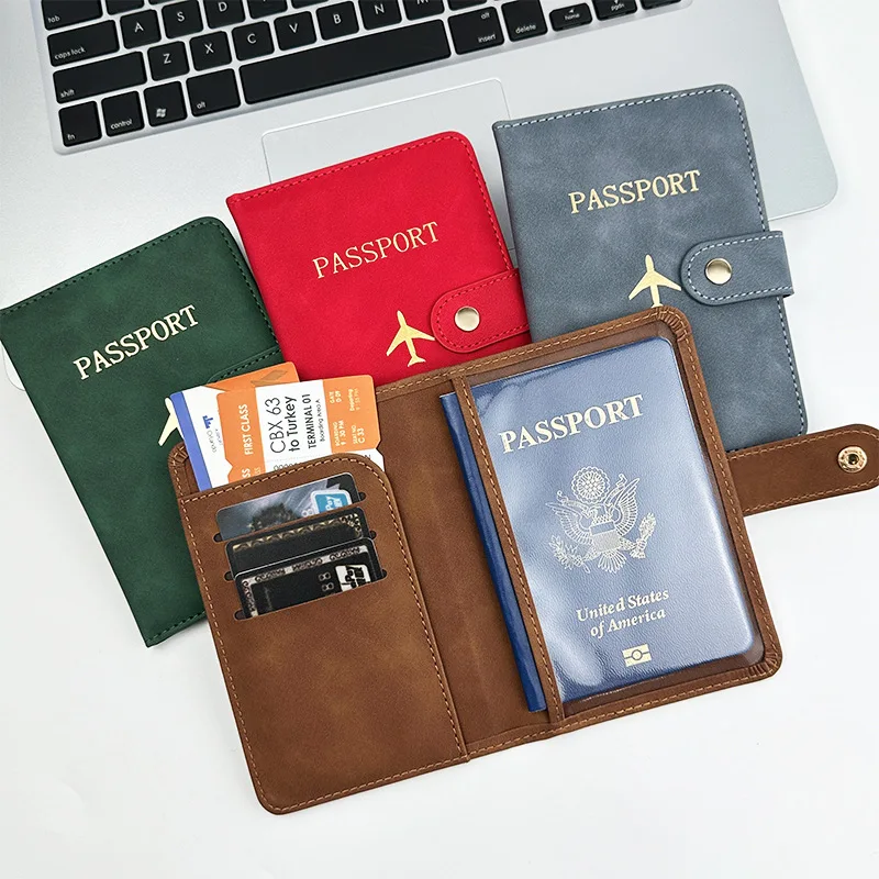 Unisex Airplane Pattern Snap Closure Passport Holder, Travel Passport Cover ID Credit Card Wallet Travel Accessories