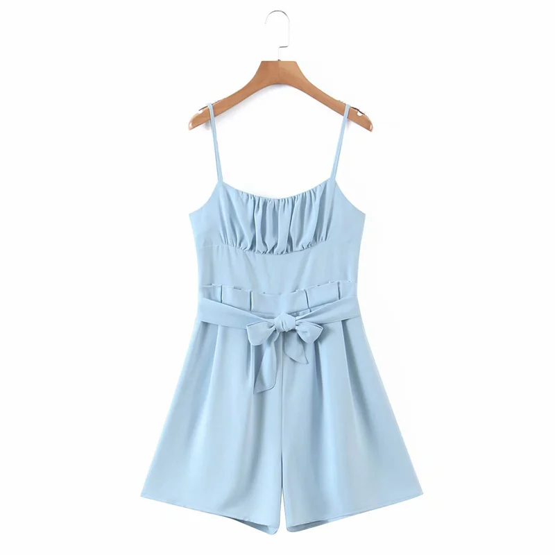 Geraffte Sash Ärmellose Strampler Frauen Casual Backless Breite Bein Chiffon Playsuits Overalls Sommer Strand Kurze Overall