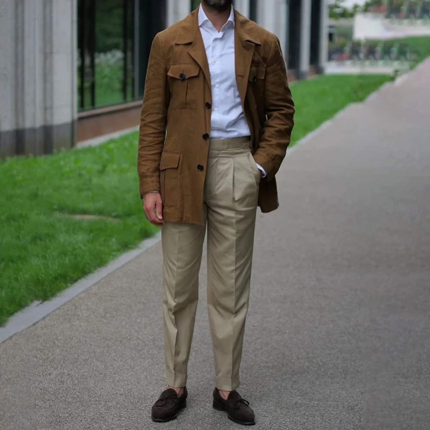 

Linen Brown Men's Safari Jacket Business Summer Single Breasted Casual Hunting Jacket British Blazer Suits Male Customized