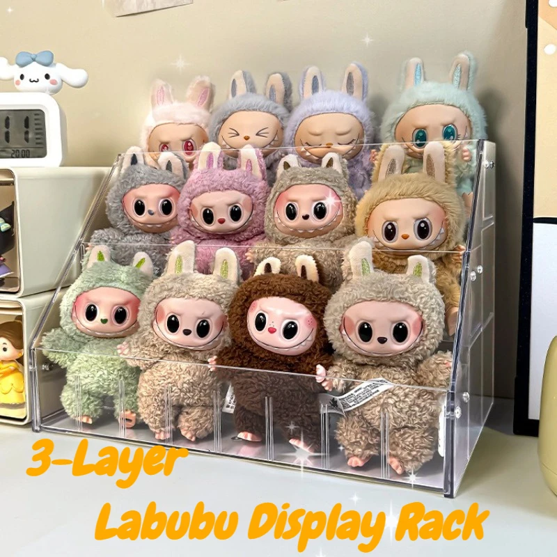 3-Layer Large Capacity Stepped Acrylic Dustproof Rack for Labubu Blind Box Dolls Bubble Mart Transparent Desktop Decor