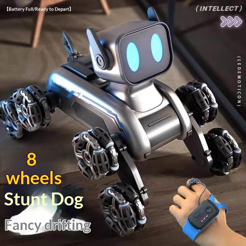 High Quality RC Stunt Robot Dog 8 Wheels Gesture Control High-Tech Stunt Drift Birthday Gift For Boys Kids 3-10 Years Old