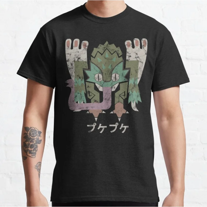 

Monster Hunter World Pukei-Pukei Kanji gift t shirt Videogame MHW Graphic tee 100% cotton Y2K Clothes All size tops