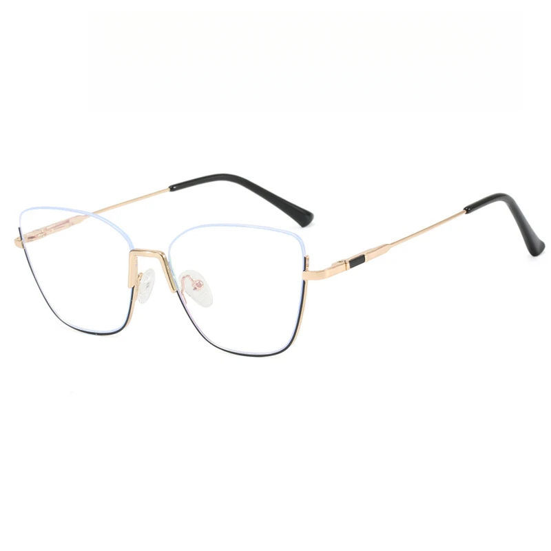 Personalized half-rim cat-eye style decorative glasses for European women, with anti-blue light function