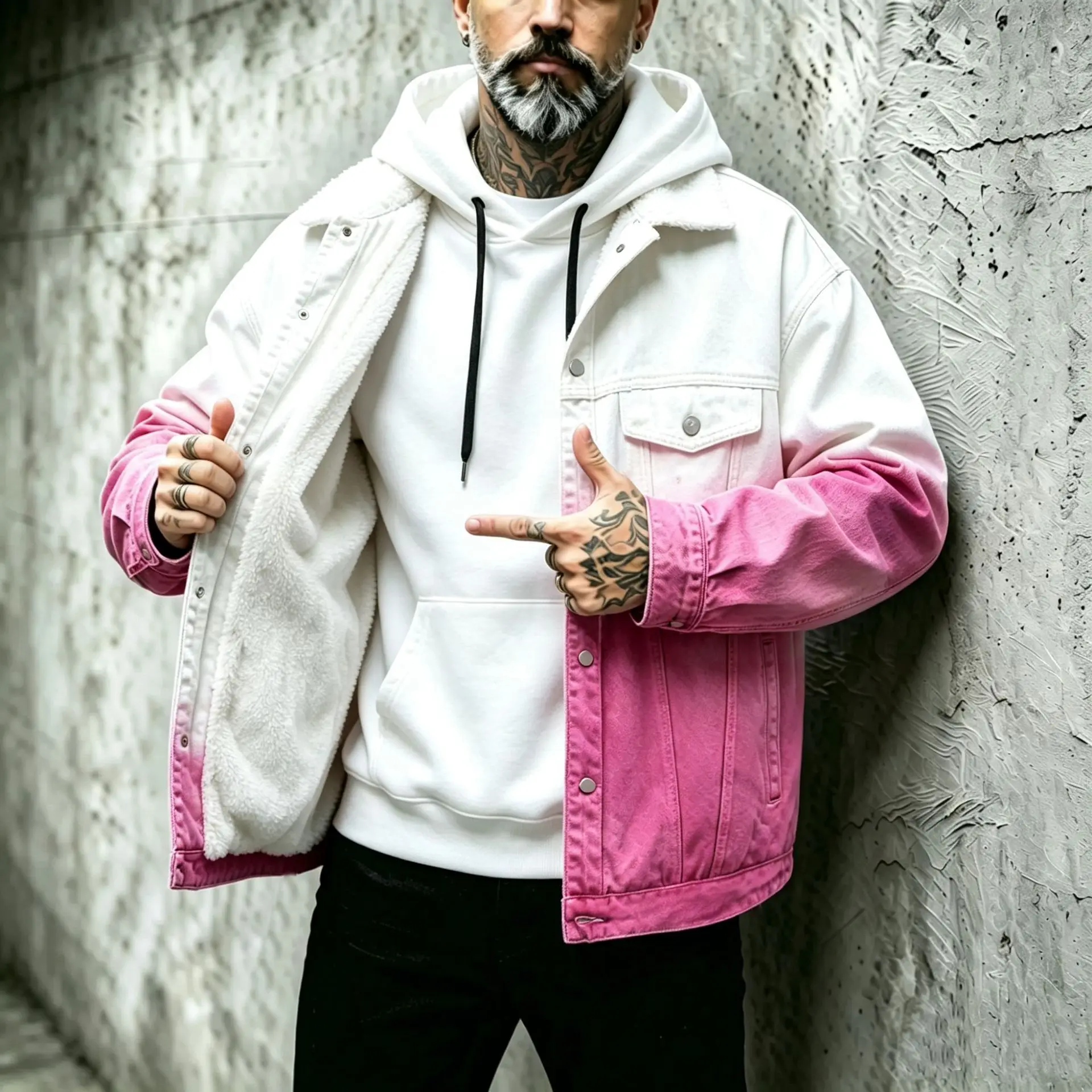 Men's Gradient Imitation Lamb Wool Denim Jacket Autumn Winter Loose Plush American Retro Trendy Top