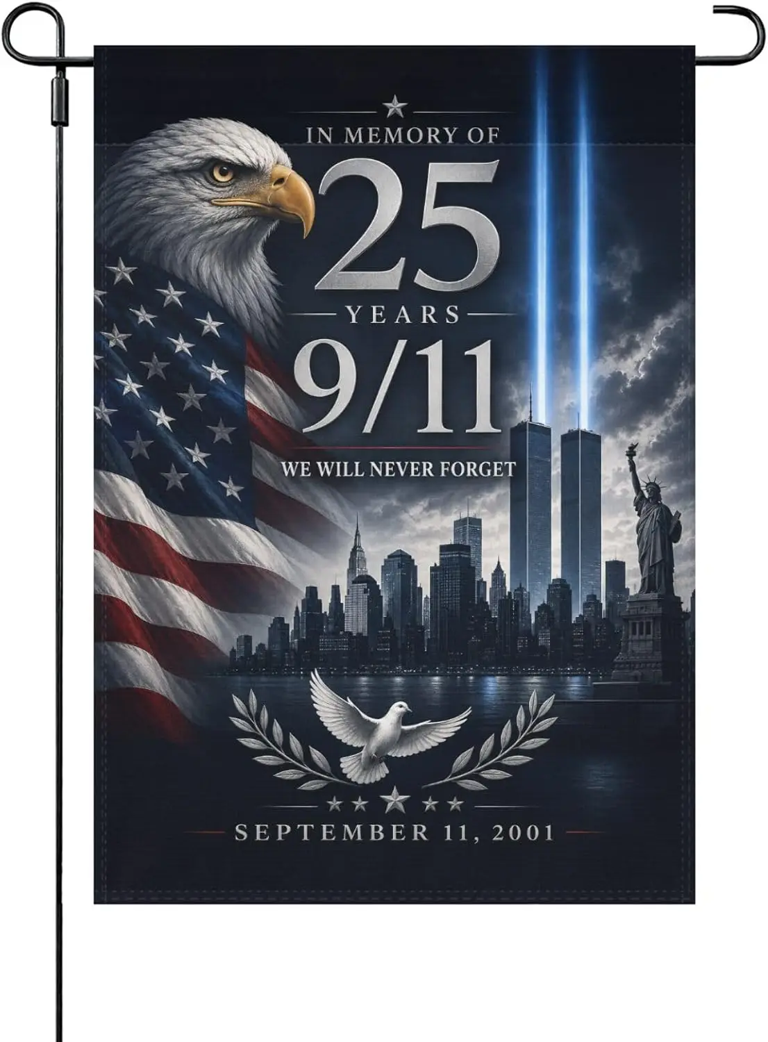 9/11 25th Anniversary Garden Flag 12x18 Inch, We Will Never Forget September 11 Memorial, Double-Sided Polyester Outdoor Fla jaa