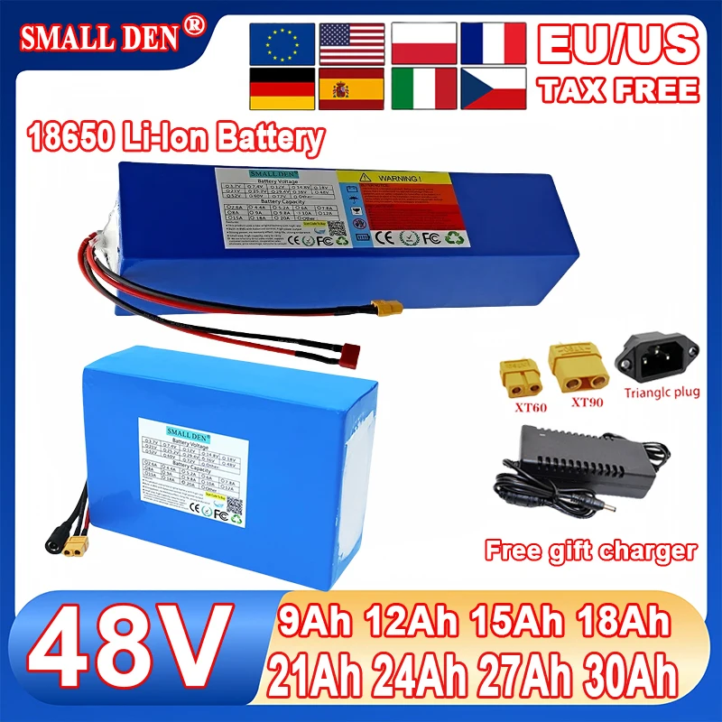 

48V 9Ah 12Ah 15Ah18Ah 21Ah 24Ah 27Ah 30Ah 18650 Lithium Battery pack 13S3P-10P 1500W High power For E-motorcycle scooter 30A BMS