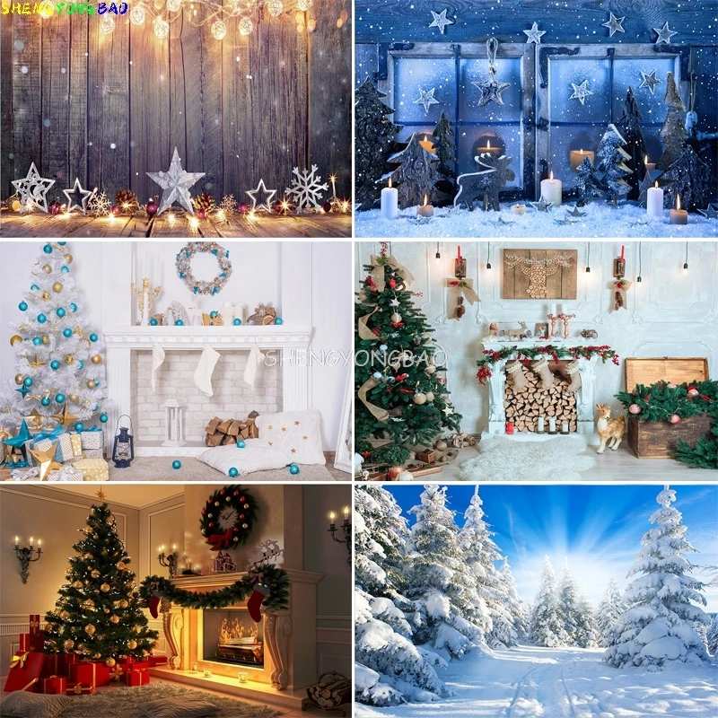 

Christmas Day Pine Tree Gift Photography Backdrop Props Xmas Eve Party Decor Living Room Window Family New Year Background VC-05