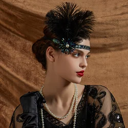 Black Series HairBand 1920s Vintage Gatsby Party Charleston Women Feather Headband Headpiece Ladies Headdress Hair Ornaments