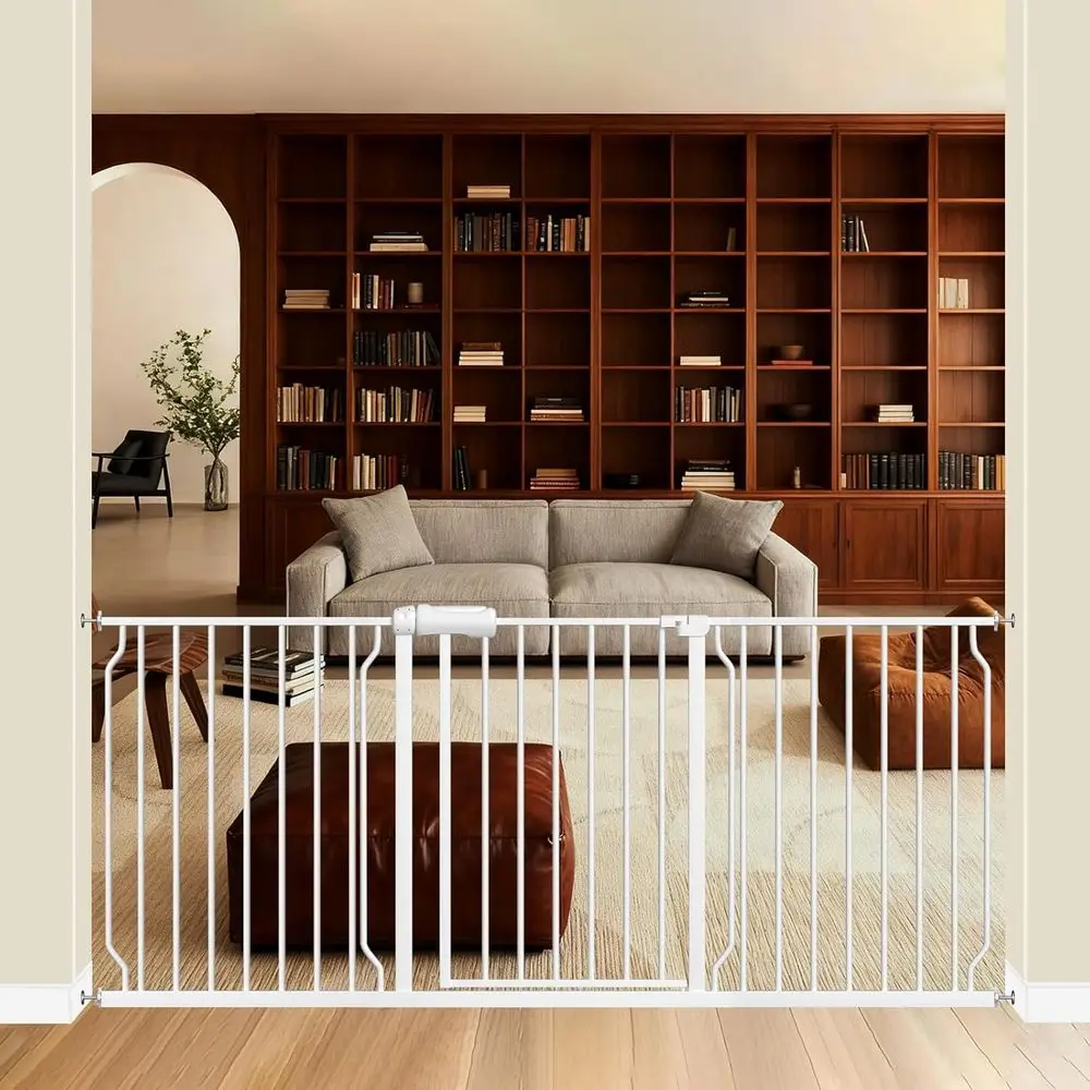 

Широкие раздвижные ворота-барьер для детей с функцией натяжения для безопасности ребенка, расширяемые для крупных животных, белые, подходят для проемов 66.93-71.65 дюймов