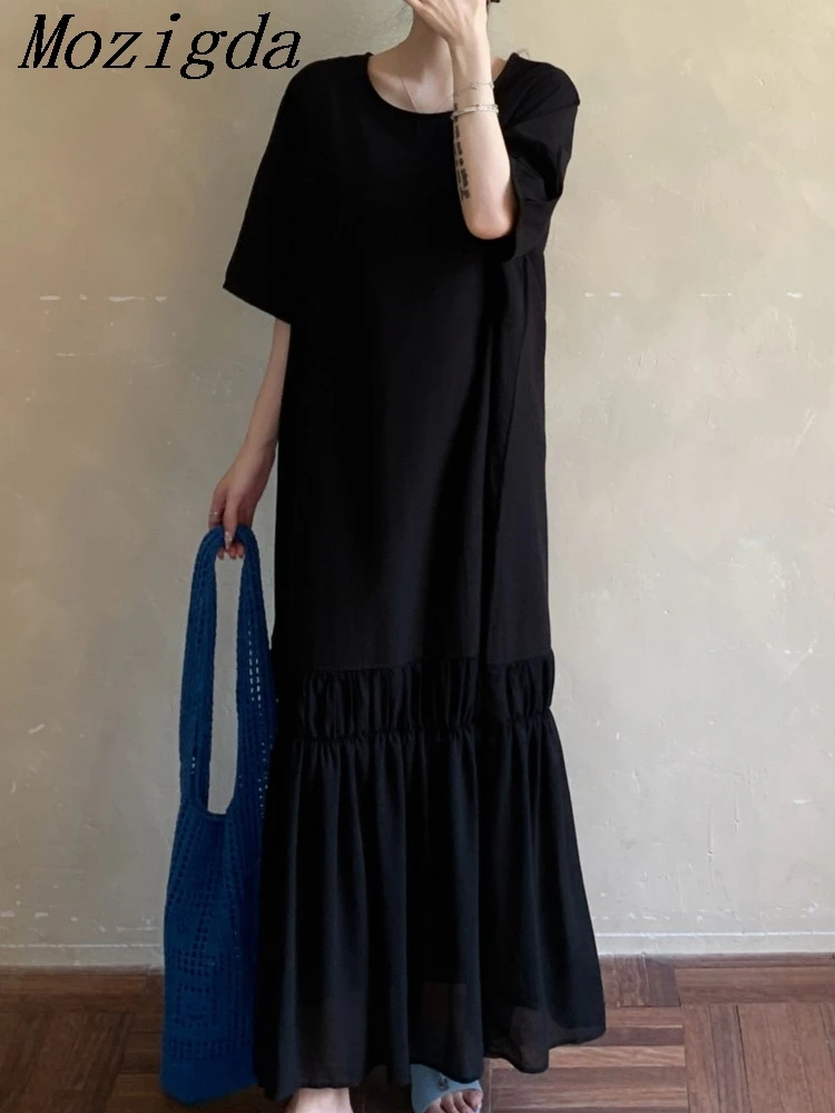 Plus size Lazy Casual Ladies Dresses European Holiday Women Patchwork loose Fake Two Piece Long Maxi Cotton T-Shirt Dress