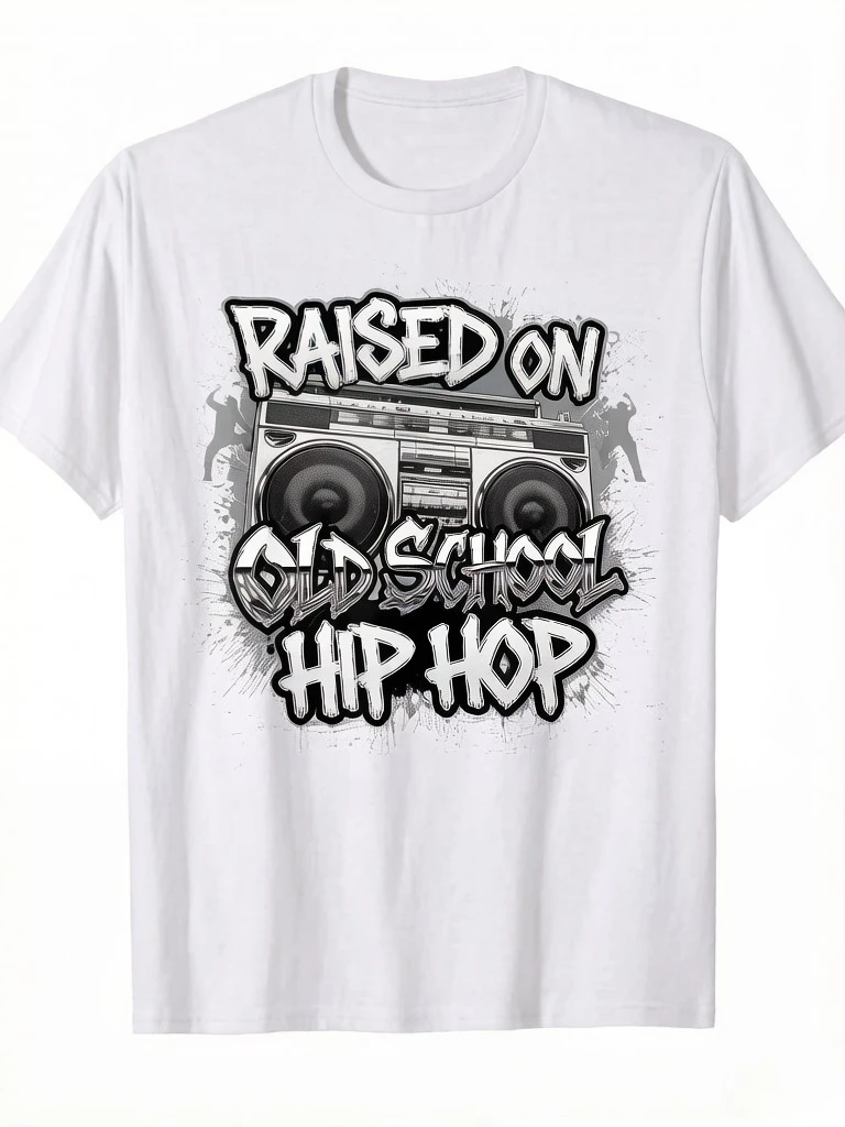 Camiseta Clásica para Hombre | Camiseta de manga corta con cuello redondo, cómoda y casual, con estampado de hip-hop y rap, diseño de caja vocal creativa.