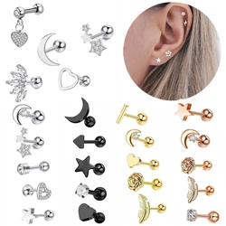 5PCS Star Tragus Stud Earring Set Heart Small Stud Set Lobe Piercing Cartilage Stud Helix Jewelry Cz Barbell Piercing Earrings