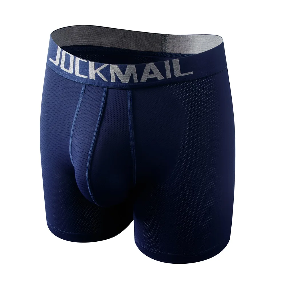 Jockmail-bóxer Largo de seda de hielo para Hombre, bolsa de malla 3D colgante, convexa en U, separación antiderrape, Ropa Interior Sexy, bragas, 10