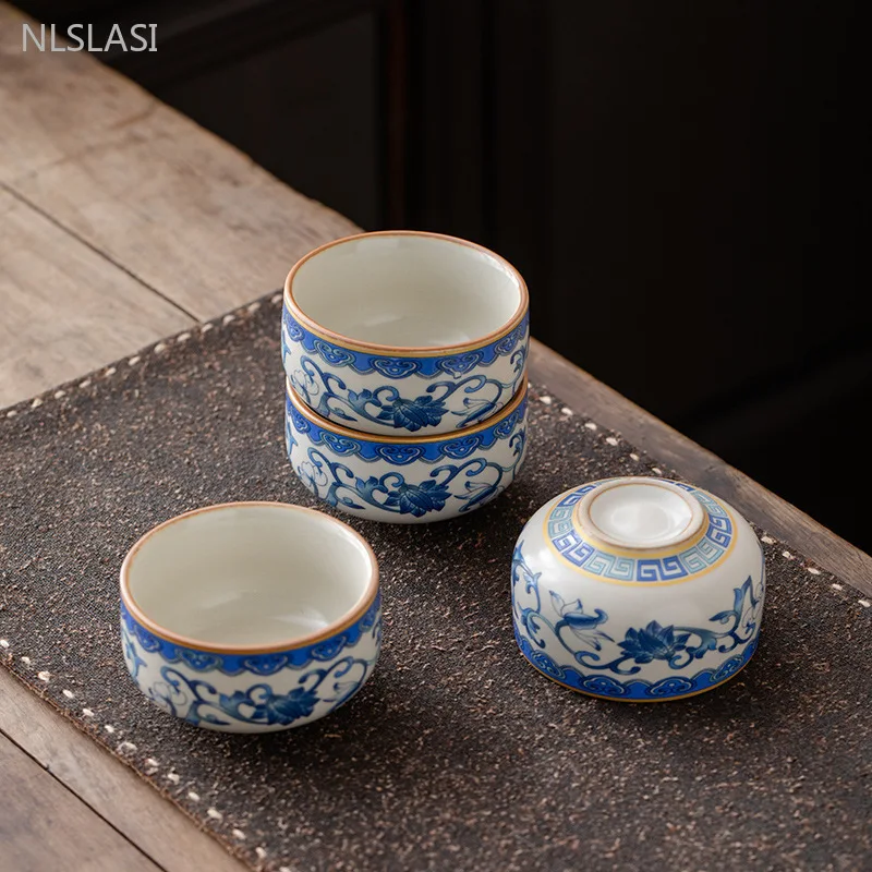 60ml Blue and White Porcelain Zen Teacup Ru Kiln Ceramic Master Cup Chinese Style High-grade Beauty Cup Home Tea Accessories