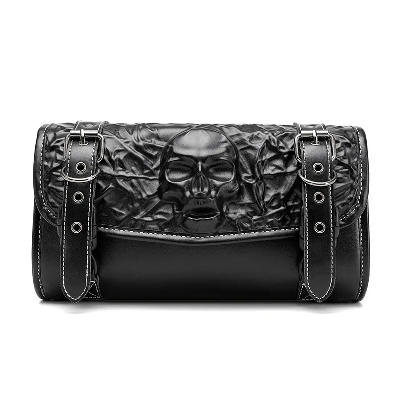 Motorcycle Fork Bag Retro Gothic Punk Skull Embossed PU Leather Storage Bag For Adult Motorcycle Riders Motorcycle Bag Gift