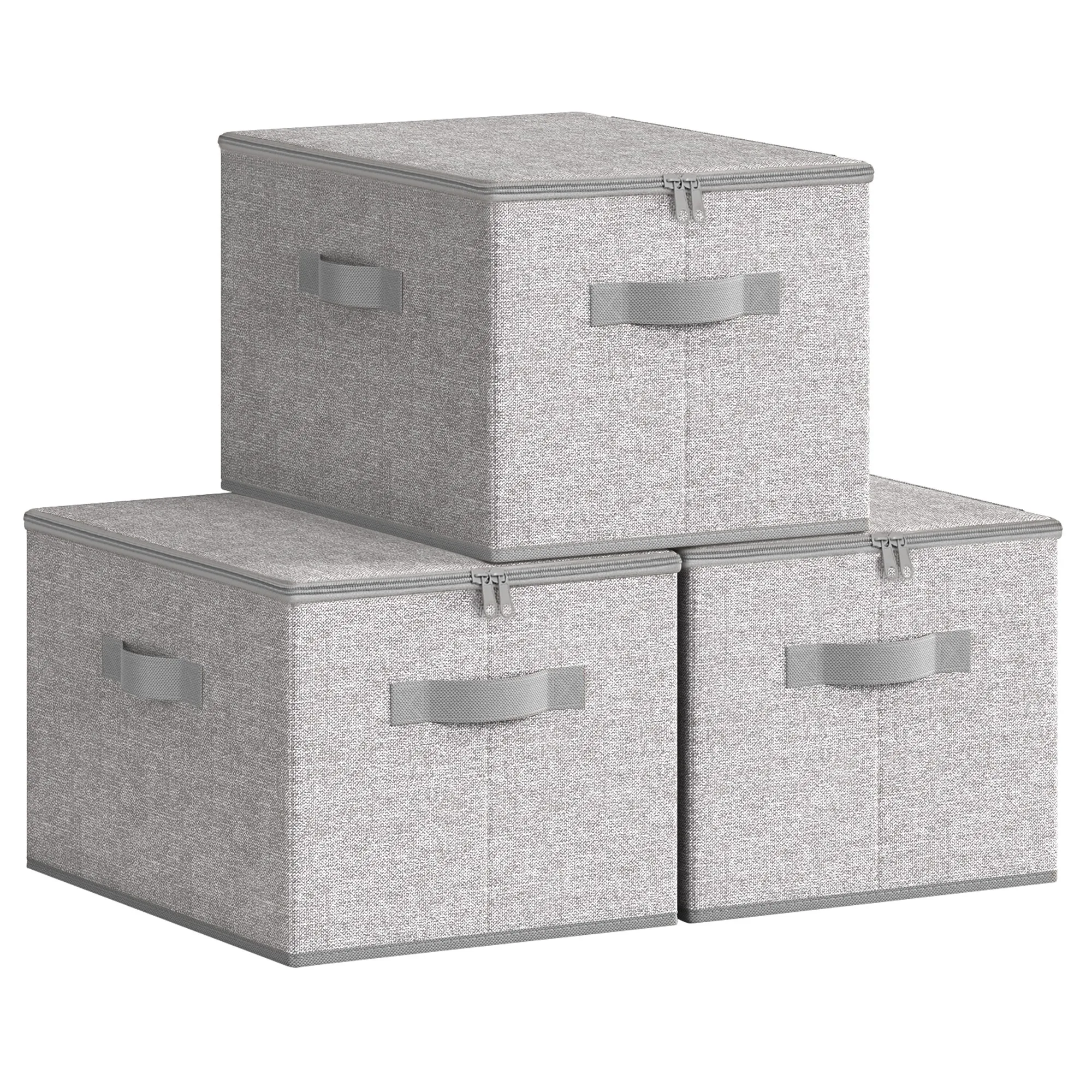 SONGMICS Set of 3 Storage Boxes: 40x30x25cm, Foldable, with Lids, Handles, Clothes Organizer, Non-Woven Fabric, Light Gray.