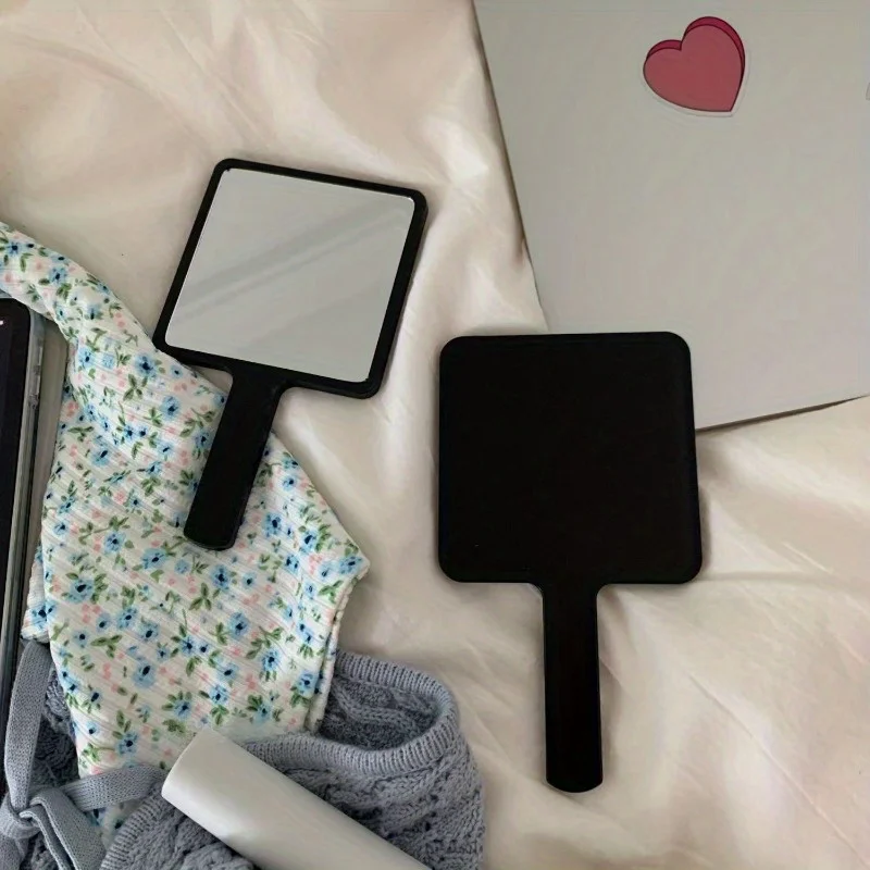 Espelho de maquiagem de viagem portátil com alça - moldura de plástico polido, montagem de cômoda, sem perfume, tema de desenho animado - presente perfeito para W