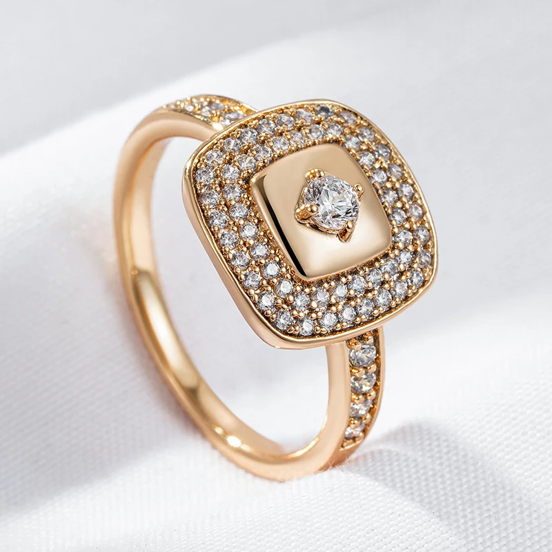 Kinel Luxury 585 Rose Gold Color Bride Wedding Ring For Women Fashion Shiny Natural Zircon Accessories Fine Daily Party Jewelry