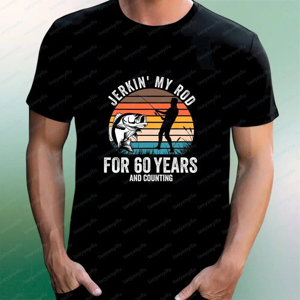 60th Birthday Gift for Fishermen Men Funny - (With Humorous Elements) Retro Replica Style Unisex Round-neck T-Shirt