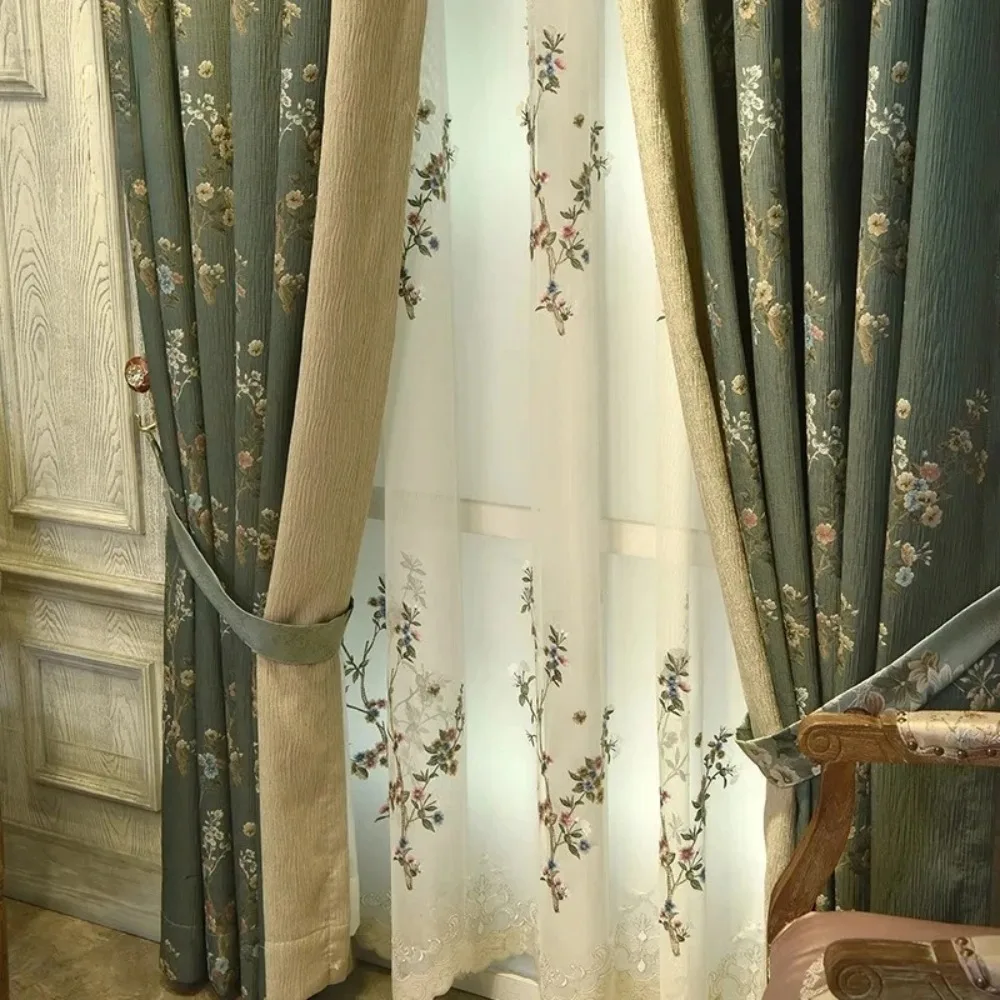European Crushed Jacquard Blackout Curtains for Living Room Bedroom Bay Window Light Luxury Finished Drapes Custom Tulle