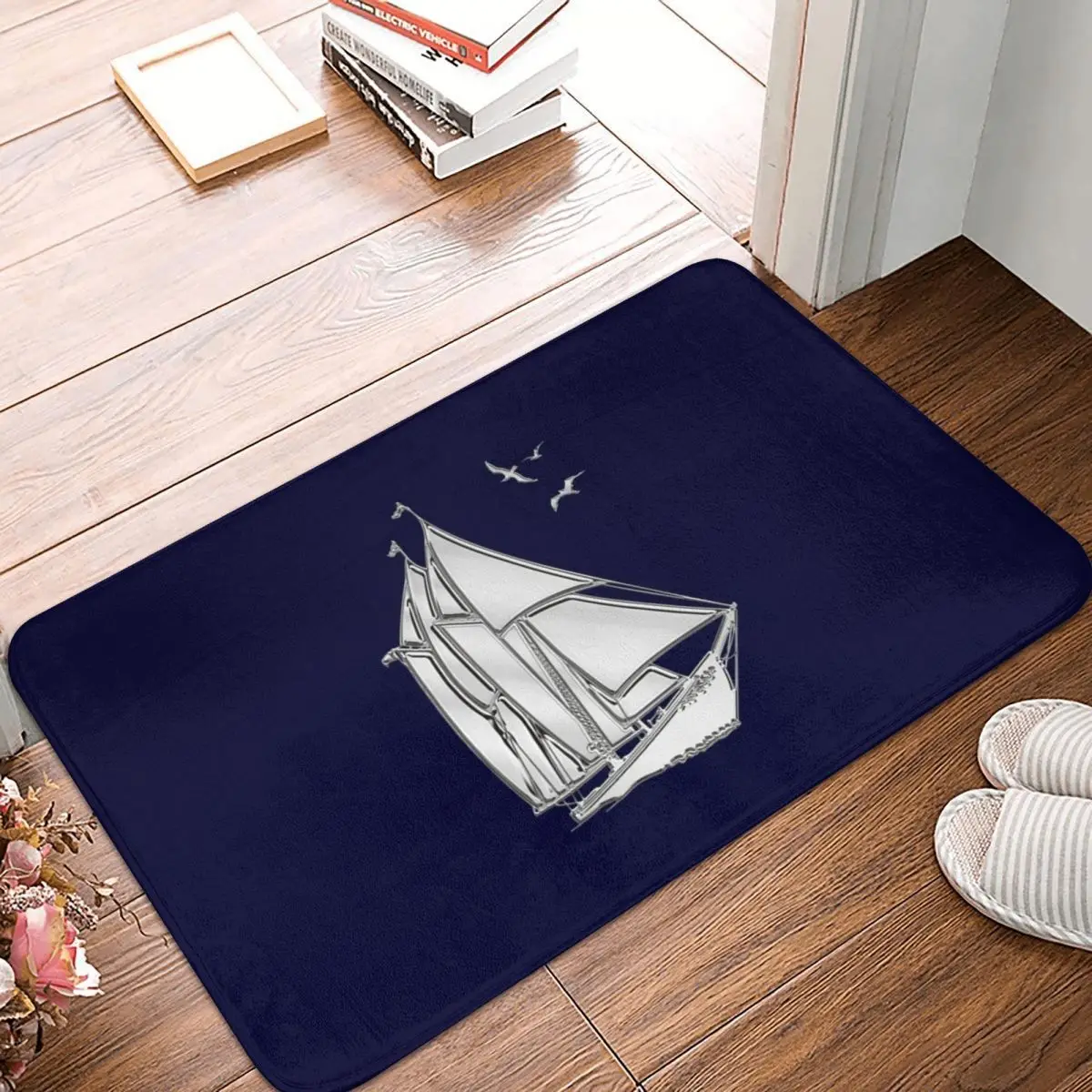 

Chrome Style Nautical Sail Boat Applique Non-slip Doormat Floor Mat Carpet Rug for Kitchen Entrance Home Balcony Footpad Mats