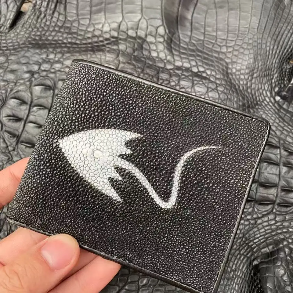 2025  Luxury Pearl Fish Leather Men's Wallets Fashion Genuine Leather Money Bag For Man Stingray skin Large Capacity Wallet 45