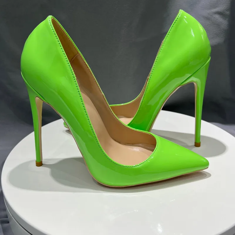Heelgoo Elegant Chic Neon Green Patent Pointed Toe Stiletto High Heels Fashion Slip-on Pumps for Party Club Evening Dress Shoes view 3