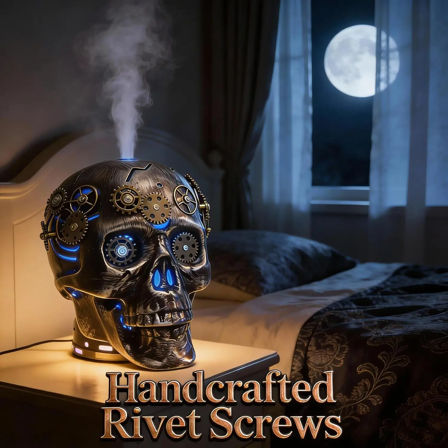2026 New Upgrade 200ML Dark Gothic Steampunk Skull Ceramic Essential Oil Diffuser Day Of The Dead Halloween Decor 7 LED Colors