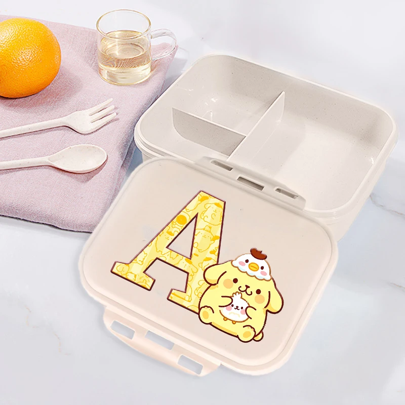 Sanrios PompomPurin-fiambrera con letras de dibujos animados, contenedores de almacenamiento de alimentos, cajas Bento de Picnic escolar para niños, estuche para cena de oficina, regalo para niña