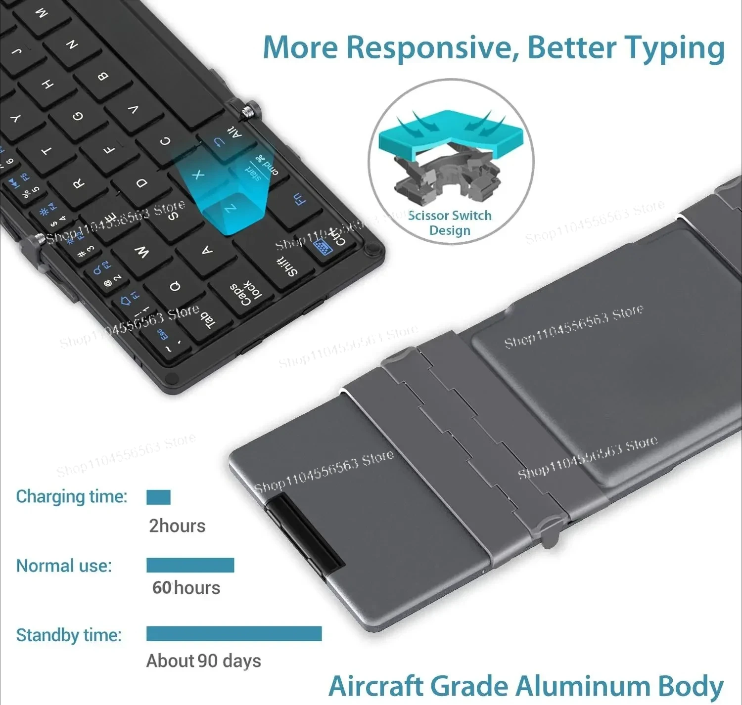 BK08 Portable Tri-folding Bluetooth Keyboard with Touchpad
