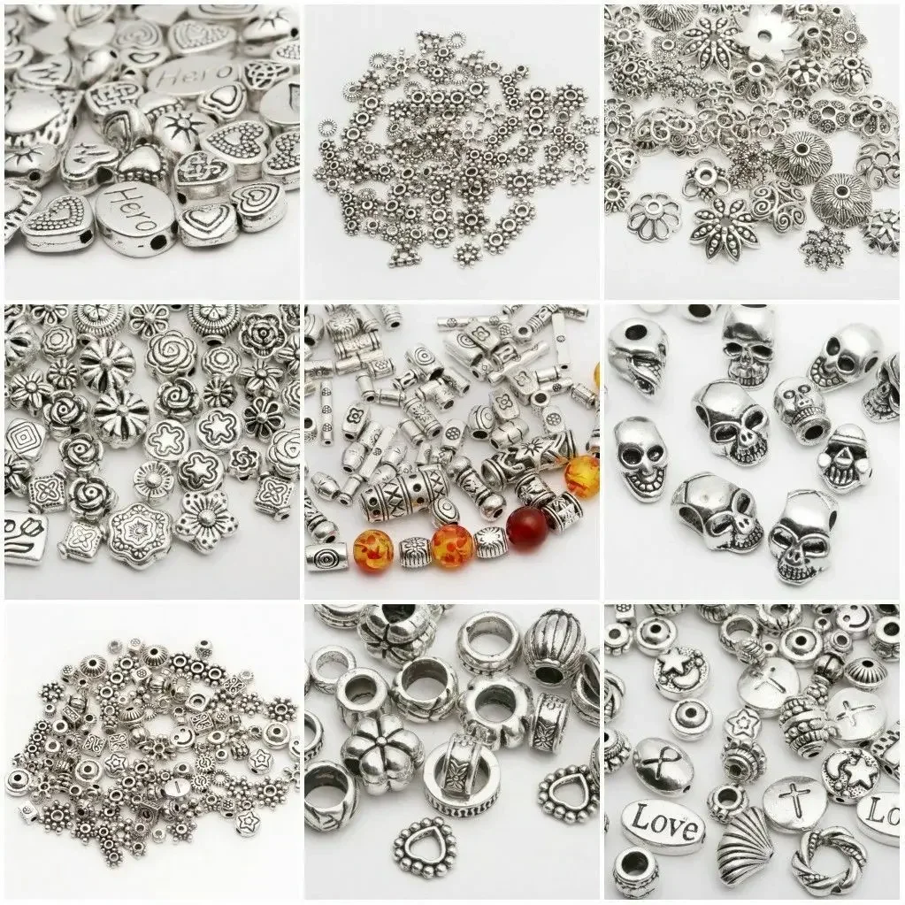 Mixed Tibetan Silver Color Metal Alloy Loose Spacer Beads lot for Earring Necklace Bracelet Jewelry Making Findings DIY Crafts