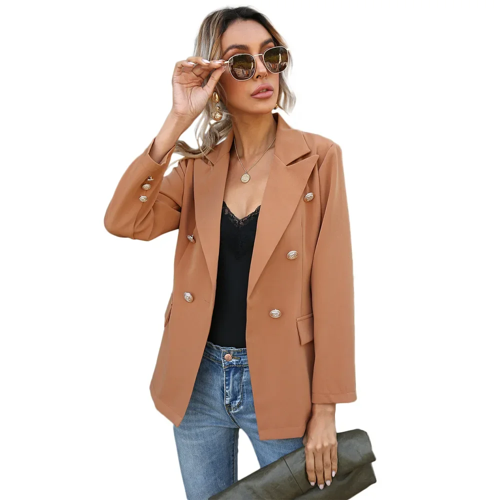 Blazer à double boutonnage pour femme, veste grande taille, veste décontractée, manteau imbibé, salopette amincissante, cardigan à poches